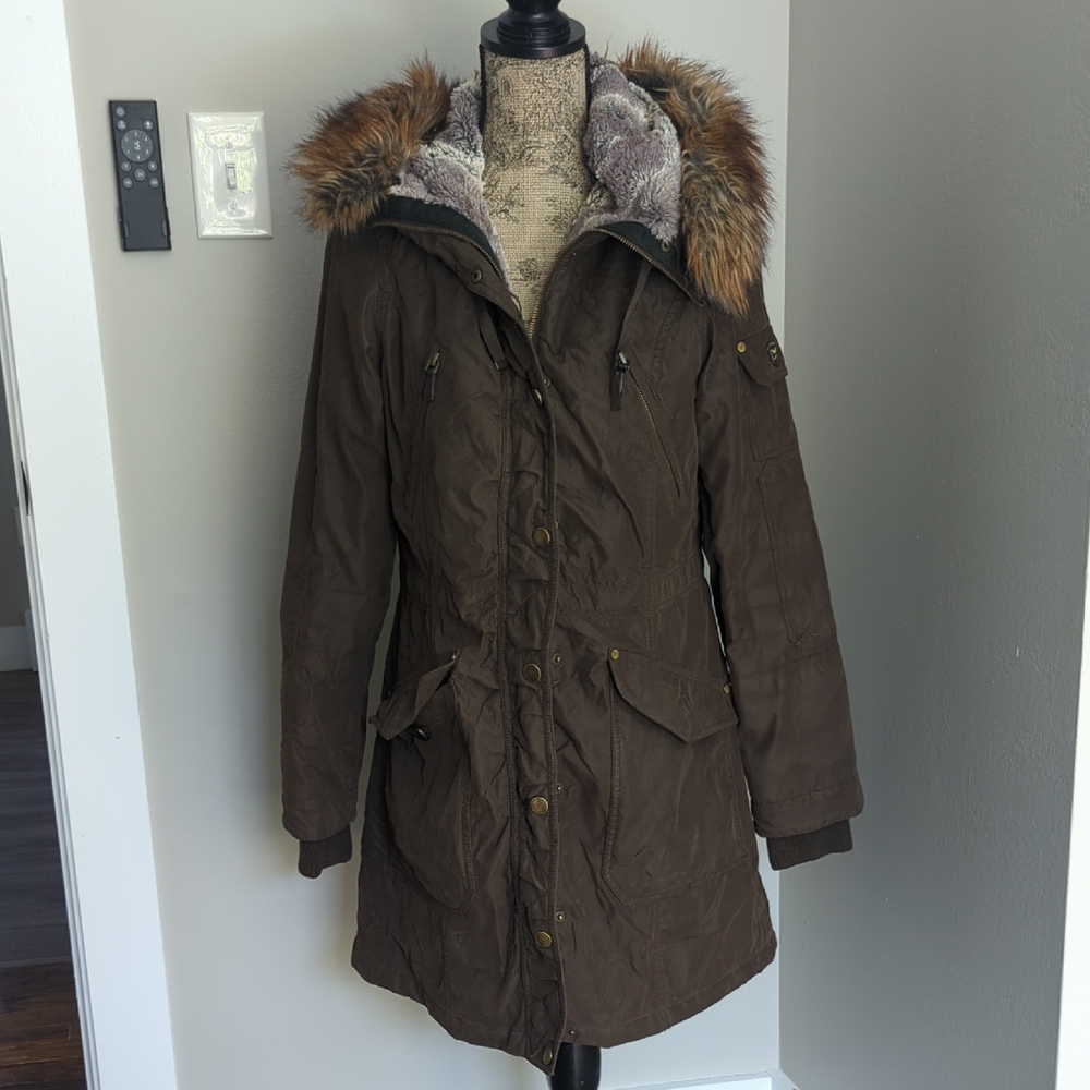 Women's Dark Brown Fur-Trimmed Winter Jacket